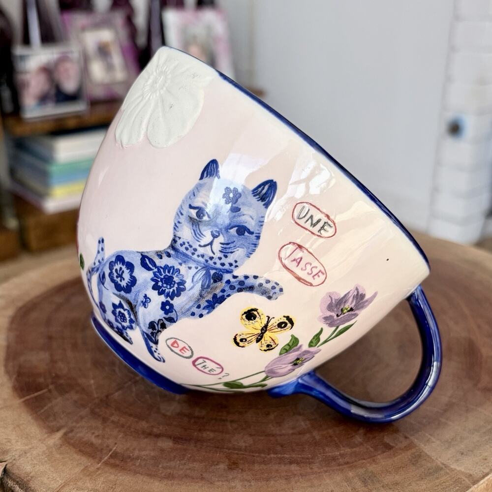 Anthropologie Nathalie Lete Titania Floral Bird Cat Butterfly Mug
